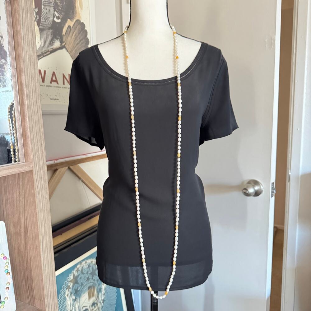 Flapper Length Cultured Pearl and Peach Gemstone Necklace Knotted Beachy Summery - Picture 8 of 16